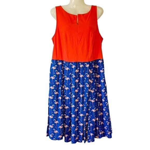 eShakti Flamingo Print Jersey Bodice Dress with Side Pockets Peach and Blue  14W - Picture 2 of 10